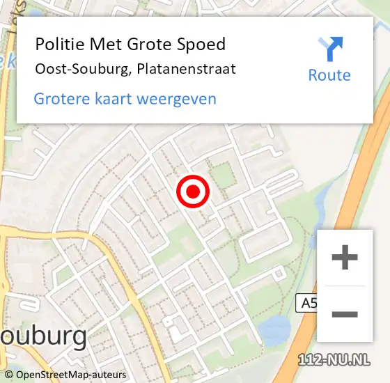 Locatie op kaart van de 112 melding: Politie Met Grote Spoed Naar Oost-Souburg, Platanenstraat op 27 februari 2022 22:17