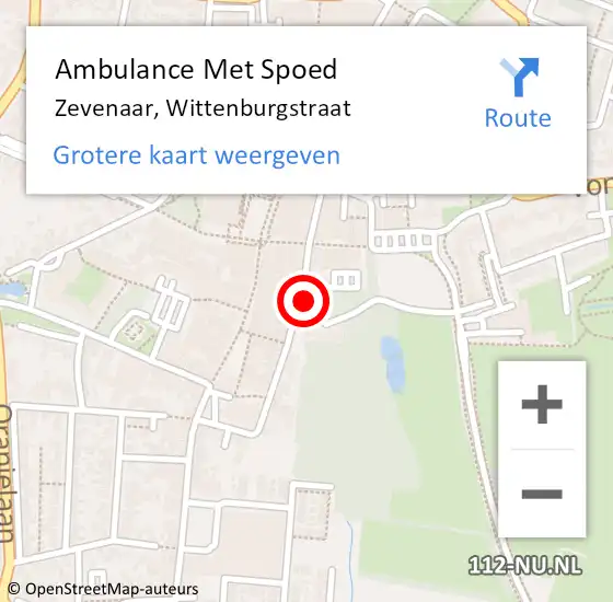 Locatie op kaart van de 112 melding: Ambulance Met Spoed Naar Zevenaar, Wittenburgstraat op 27 februari 2022 22:23