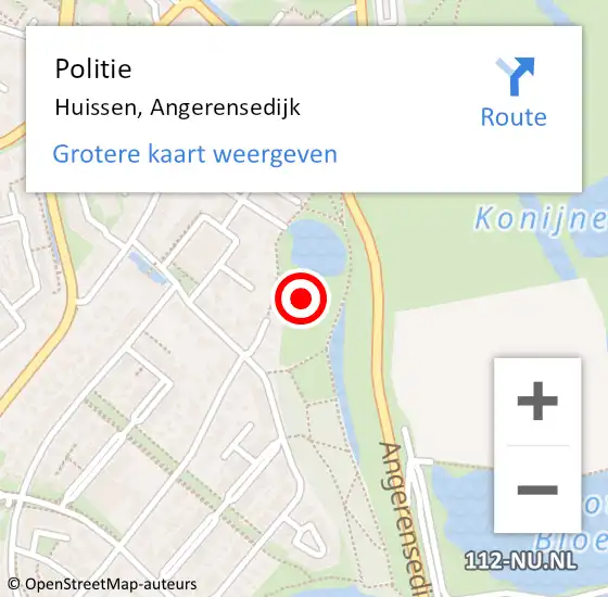 Locatie op kaart van de 112 melding: Politie Huissen, Angerensedijk op 27 februari 2022 23:05