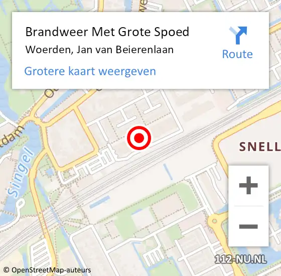 Locatie op kaart van de 112 melding: Brandweer Met Grote Spoed Naar Woerden, Jan van Beierenlaan op 27 februari 2022 23:33