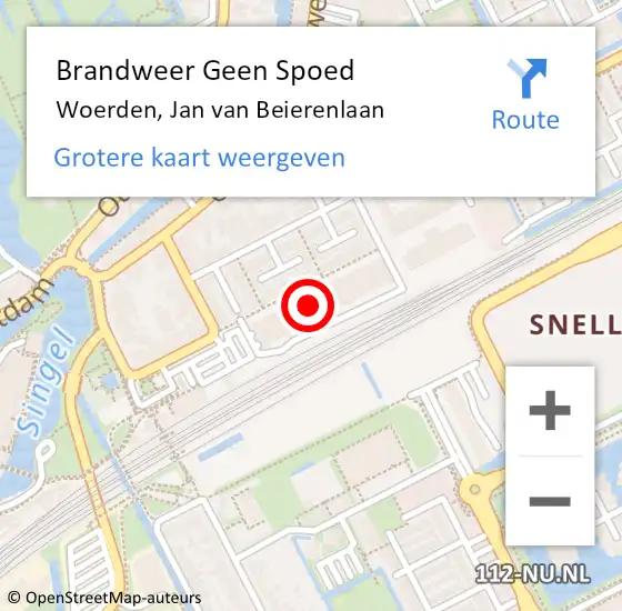 Locatie op kaart van de 112 melding: Brandweer Geen Spoed Naar Woerden, Jan van Beierenlaan op 27 februari 2022 23:37