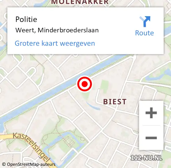 Locatie op kaart van de 112 melding: Politie Weert, Minderbroederslaan op 27 februari 2022 23:58