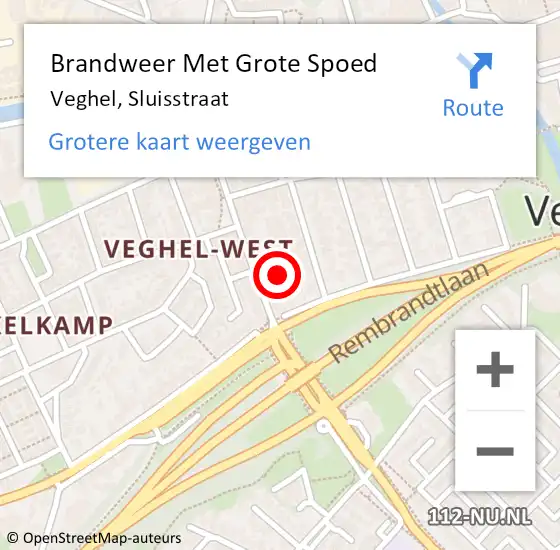 Locatie op kaart van de 112 melding: Brandweer Met Grote Spoed Naar Veghel, Sluisstraat op 28 februari 2022 00:19