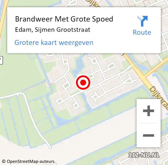 Locatie op kaart van de 112 melding: Brandweer Met Grote Spoed Naar Edam, Sijmen Grootstraat op 28 februari 2022 00:23