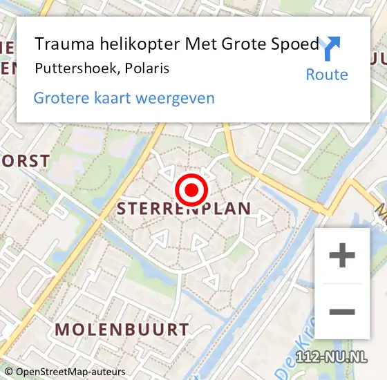 Locatie op kaart van de 112 melding: Trauma helikopter Met Grote Spoed Naar Puttershoek, Polaris op 28 februari 2022 00:27