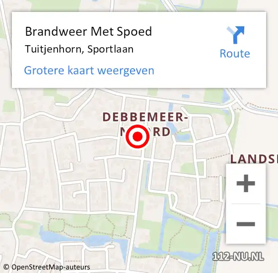 Locatie op kaart van de 112 melding: Brandweer Met Spoed Naar Tuitjenhorn, Sportlaan op 28 februari 2022 00:32