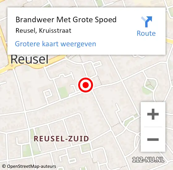 Locatie op kaart van de 112 melding: Brandweer Met Grote Spoed Naar Reusel, Kruisstraat op 28 februari 2022 00:42