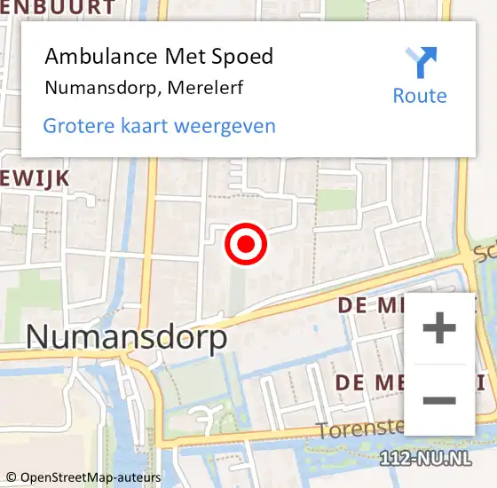 Locatie op kaart van de 112 melding: Ambulance Met Spoed Naar Numansdorp, Merelerf op 28 februari 2022 00:43