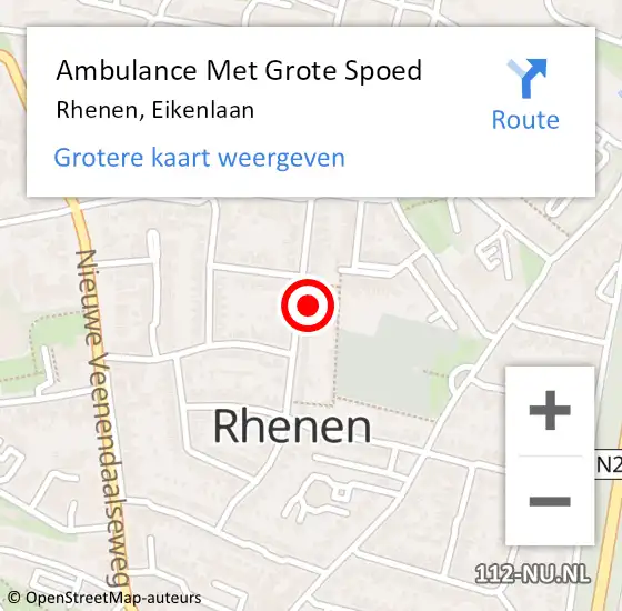 Locatie op kaart van de 112 melding: Ambulance Met Grote Spoed Naar Rhenen, Eikenlaan op 28 februari 2022 01:03