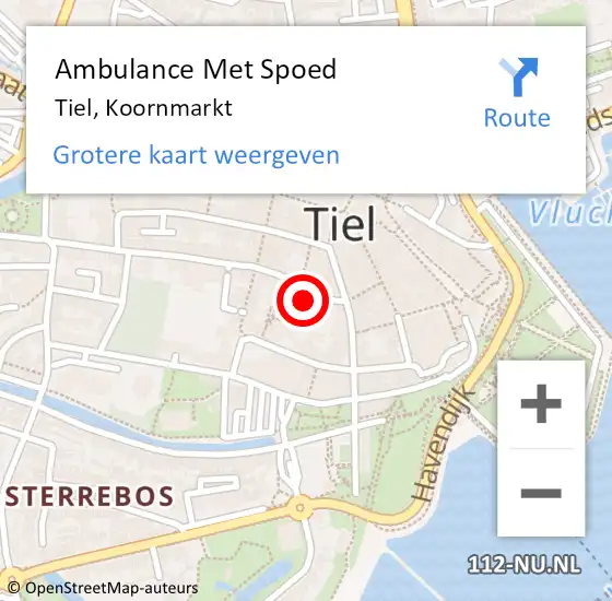 Locatie op kaart van de 112 melding: Ambulance Met Spoed Naar Tiel, Koornmarkt op 28 februari 2022 04:12