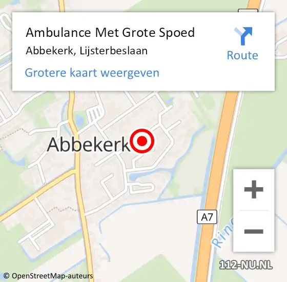 Locatie op kaart van de 112 melding: Ambulance Met Grote Spoed Naar Abbekerk, Lijsterbeslaan op 28 februari 2022 05:33