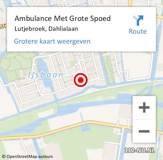 Locatie op kaart van de 112 melding: Ambulance Met Grote Spoed Naar Lutjebroek, Dahlialaan op 28 februari 2022 05:40