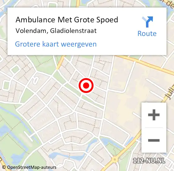 Locatie op kaart van de 112 melding: Ambulance Met Grote Spoed Naar Volendam, Gladiolenstraat op 28 februari 2022 06:35