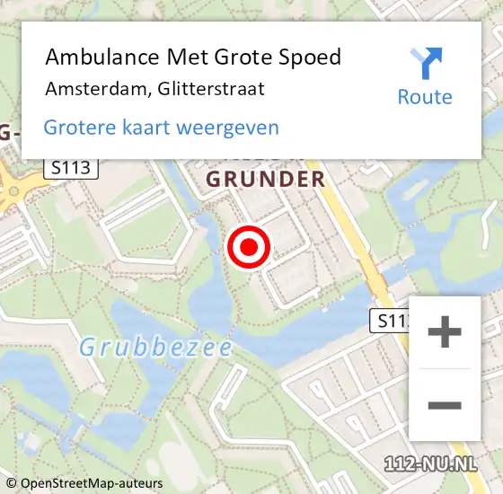 Locatie op kaart van de 112 melding: Ambulance Met Grote Spoed Naar Amsterdam-Zuidoost, Glitterstraat op 28 februari 2022 06:56