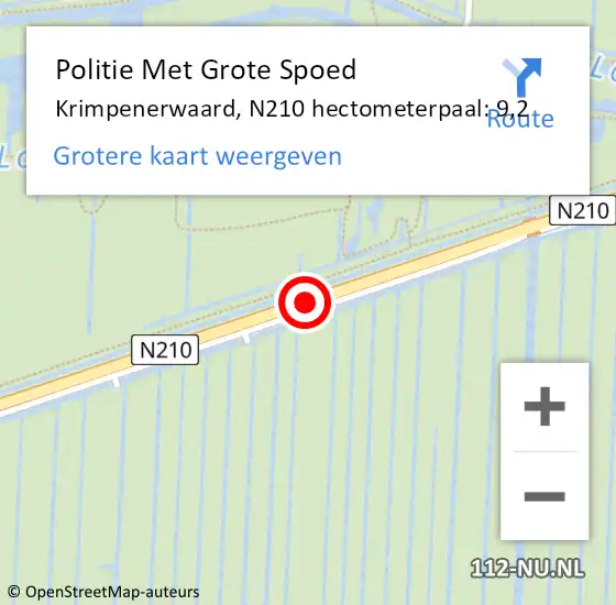 Locatie op kaart van de 112 melding: Politie Met Grote Spoed Naar Krimpenerwaard, N210 hectometerpaal: 9,2 op 28 februari 2022 06:58