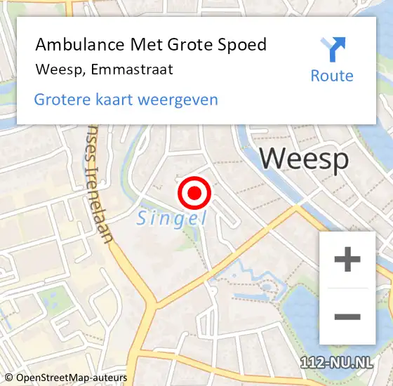 Locatie op kaart van de 112 melding: Ambulance Met Grote Spoed Naar Weesp, Emmastraat op 28 februari 2022 07:01