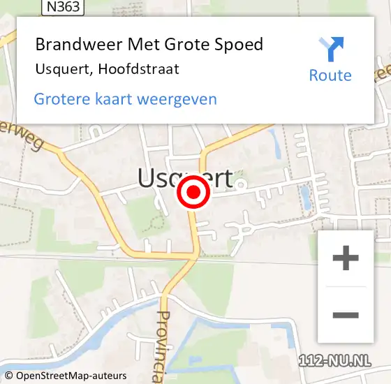 Locatie op kaart van de 112 melding: Brandweer Met Grote Spoed Naar Usquert, Hoofdstraat op 28 februari 2022 07:18