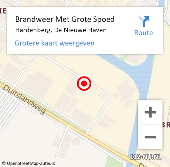 Locatie op kaart van de 112 melding: Brandweer Met Grote Spoed Naar Hardenberg, De Nieuwe Haven op 28 februari 2022 07:38