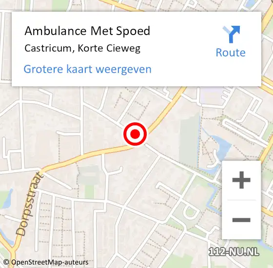 Locatie op kaart van de 112 melding: Ambulance Met Spoed Naar Castricum, Korte Cieweg op 28 februari 2022 07:48