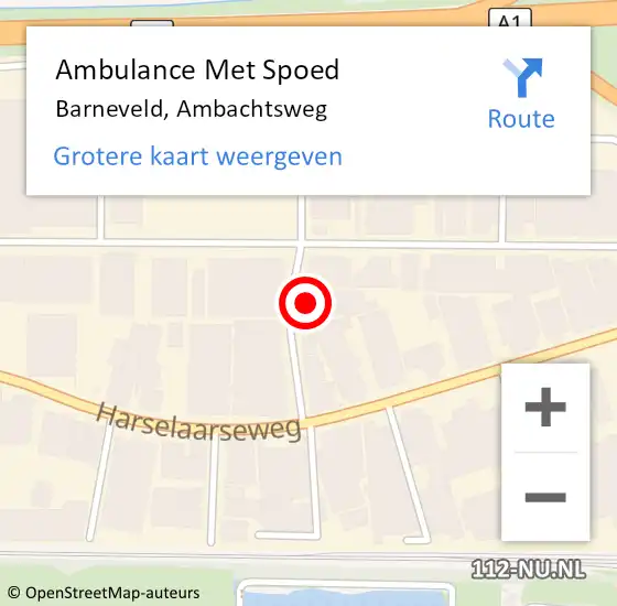 Locatie op kaart van de 112 melding: Ambulance Met Spoed Naar Barneveld, Ambachtsweg op 28 februari 2022 07:51