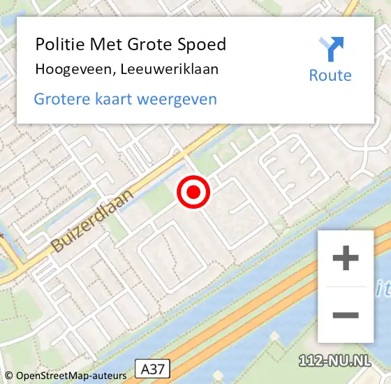 Locatie op kaart van de 112 melding: Politie Met Grote Spoed Naar Hoogeveen, Leeuweriklaan op 28 februari 2022 07:59