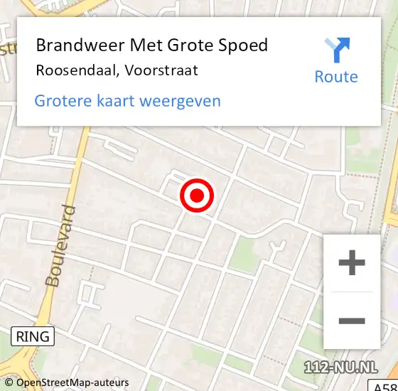 Locatie op kaart van de 112 melding: Brandweer Met Grote Spoed Naar Roosendaal, Voorstraat op 28 februari 2022 08:35