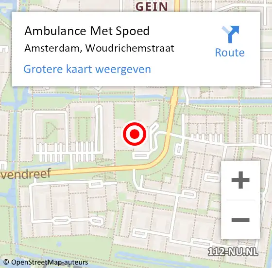 Locatie op kaart van de 112 melding: Ambulance Met Spoed Naar Amsterdam-Zuidoost, Woudrichemstraat op 28 februari 2022 08:58