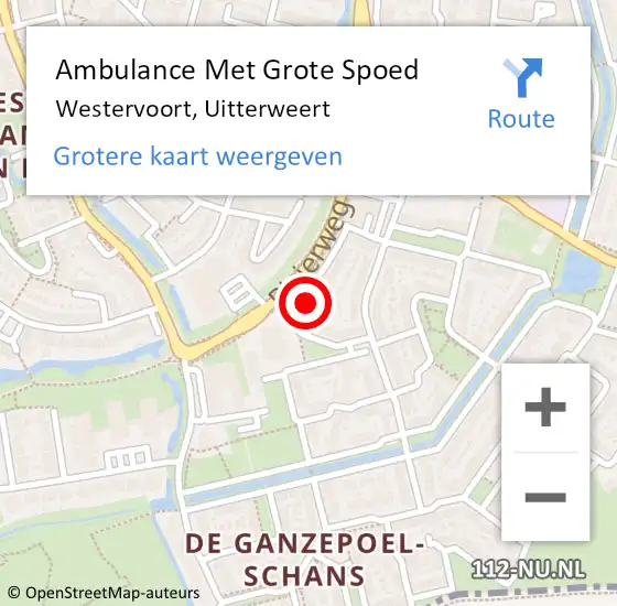 Locatie op kaart van de 112 melding: Ambulance Met Grote Spoed Naar Westervoort, Uitterweert op 28 februari 2022 09:21