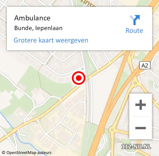 Locatie op kaart van de 112 melding: Ambulance Bunde, Iepenlaan op 9 juli 2014 19:52