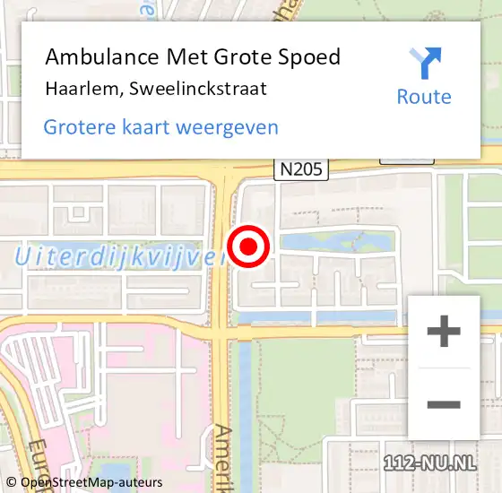 Locatie op kaart van de 112 melding: Ambulance Met Grote Spoed Naar Haarlem, Sweelinckstraat op 28 februari 2022 09:32