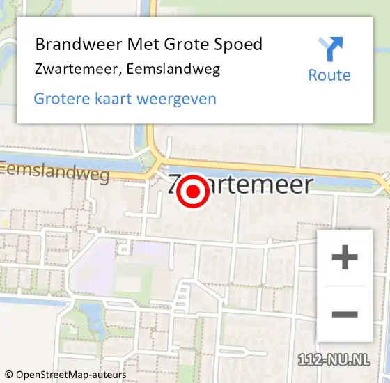 Locatie op kaart van de 112 melding: Brandweer Met Grote Spoed Naar Zwartemeer, Eemslandweg op 28 februari 2022 09:42