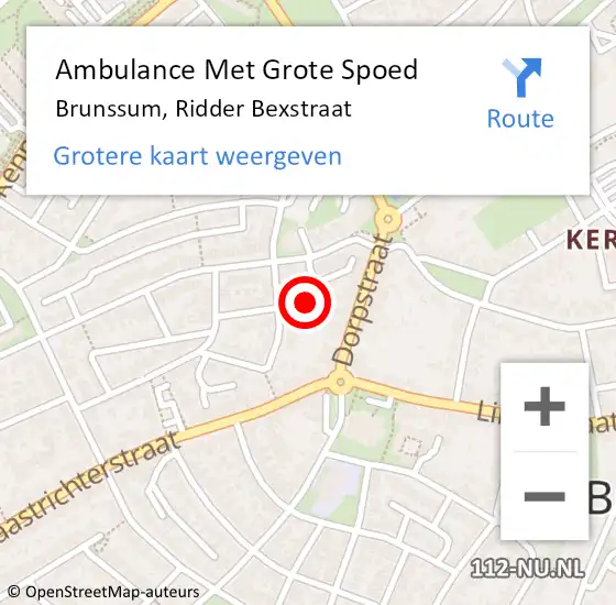 Locatie op kaart van de 112 melding: Ambulance Met Grote Spoed Naar Brunssum, Ridder Bexstraat op 28 februari 2022 09:43