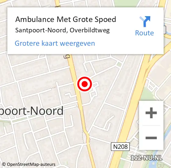 Locatie op kaart van de 112 melding: Ambulance Met Grote Spoed Naar Santpoort-Noord, Overbildtweg op 28 februari 2022 09:57