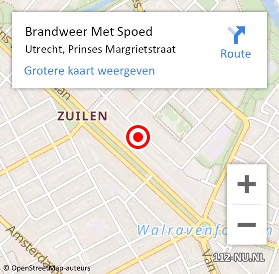 Locatie op kaart van de 112 melding: Brandweer Met Spoed Naar Utrecht, Prinses Margrietstraat op 28 februari 2022 10:12