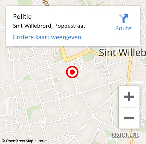 Locatie op kaart van de 112 melding: Politie Sint Willebrord, Poppestraat op 28 februari 2022 10:32