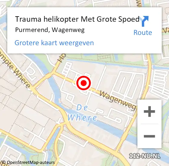 Locatie op kaart van de 112 melding: Trauma helikopter Met Grote Spoed Naar Purmerend, Wagenweg op 28 februari 2022 10:34