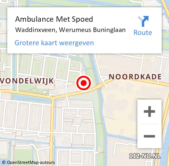 Locatie op kaart van de 112 melding: Ambulance Met Spoed Naar Waddinxveen, Werumeus Buninglaan op 28 februari 2022 10:41