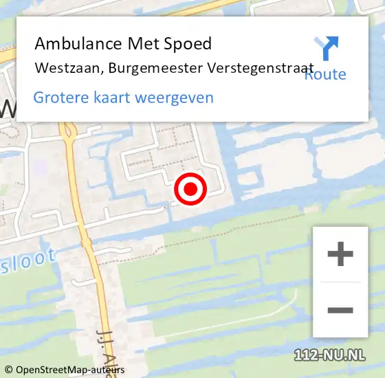 Locatie op kaart van de 112 melding: Ambulance Met Spoed Naar Westzaan, Burgemeester Verstegenstraat op 28 februari 2022 10:56