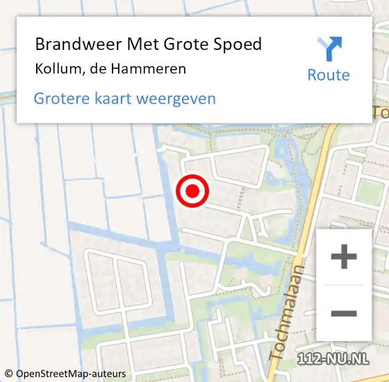 Locatie op kaart van de 112 melding: Brandweer Met Grote Spoed Naar Kollum, de Hammeren op 28 februari 2022 11:02