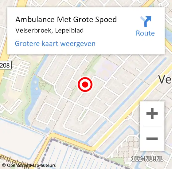 Locatie op kaart van de 112 melding: Ambulance Met Grote Spoed Naar Velserbroek, Lepelblad op 28 februari 2022 11:07