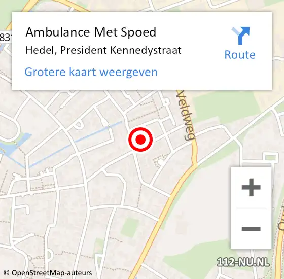 Locatie op kaart van de 112 melding: Ambulance Met Spoed Naar Hedel, President Kennedystraat op 28 februari 2022 11:08