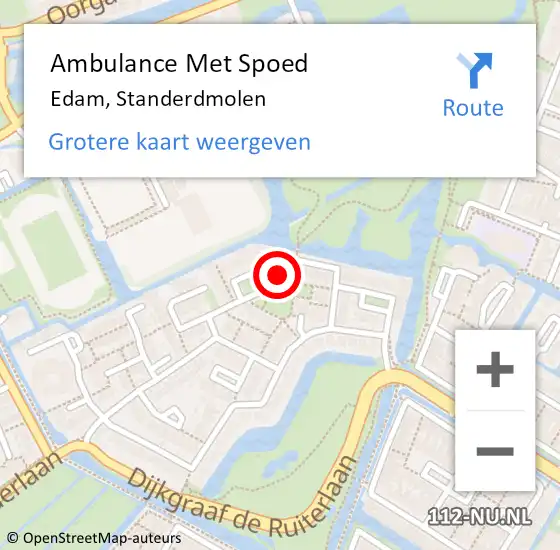 Locatie op kaart van de 112 melding: Ambulance Met Spoed Naar Edam, Standerdmolen op 28 februari 2022 11:21