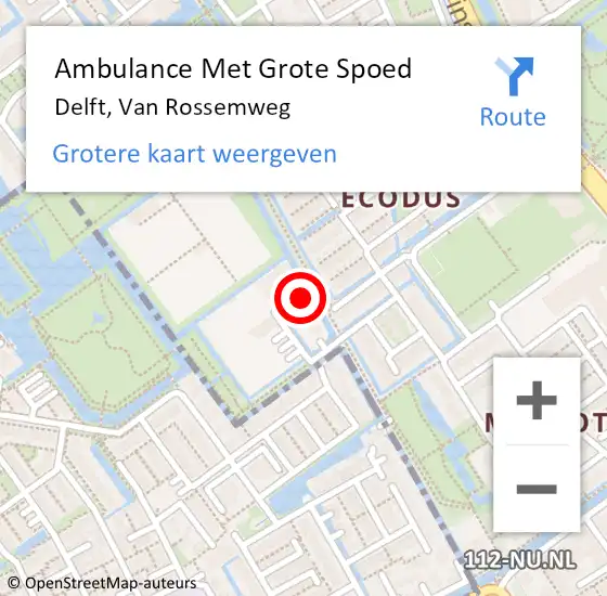 Locatie op kaart van de 112 melding: Ambulance Met Grote Spoed Naar Delft, Van Rossemweg op 28 februari 2022 11:36