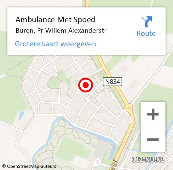 Locatie op kaart van de 112 melding: Ambulance Met Spoed Naar Buren, Pr Willem Alexanderstr op 9 juli 2014 20:10