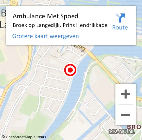 Locatie op kaart van de 112 melding: Ambulance Met Spoed Naar Broek op Langedijk, Prins Hendrikkade op 28 februari 2022 12:25