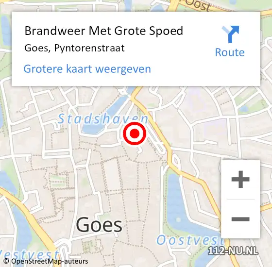 Locatie op kaart van de 112 melding: Brandweer Met Grote Spoed Naar Goes, Pyntorenstraat op 9 juli 2014 20:19