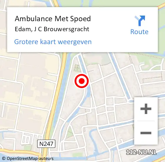 Locatie op kaart van de 112 melding: Ambulance Met Spoed Naar Edam, J C Brouwersgracht op 28 februari 2022 12:54