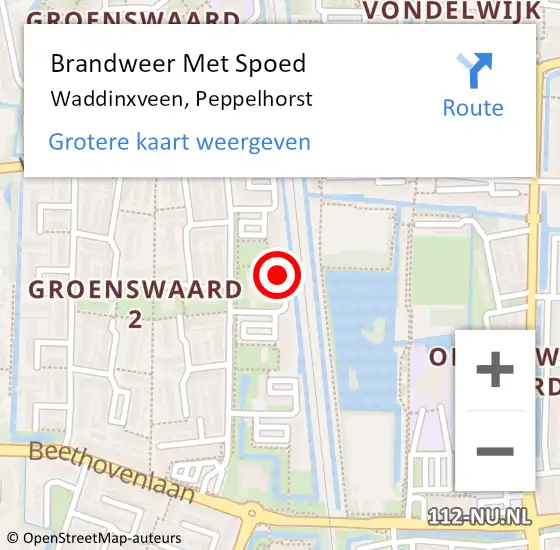 Locatie op kaart van de 112 melding: Brandweer Met Spoed Naar Waddinxveen, Peppelhorst op 28 februari 2022 12:59