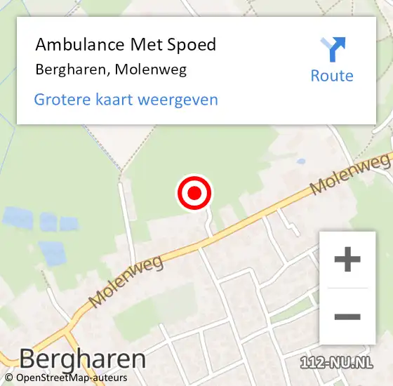 Locatie op kaart van de 112 melding: Ambulance Met Spoed Naar Bergharen, Molenweg op 28 februari 2022 13:06