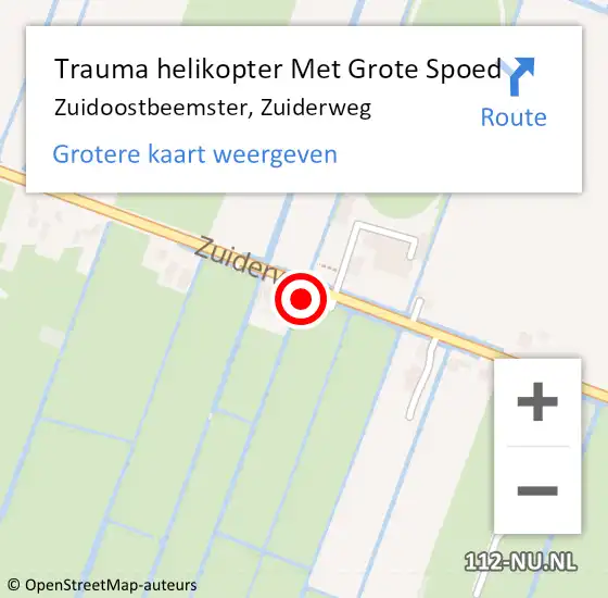 Locatie op kaart van de 112 melding: Trauma helikopter Met Grote Spoed Naar Zuidoostbeemster, Zuiderweg op 28 februari 2022 13:06